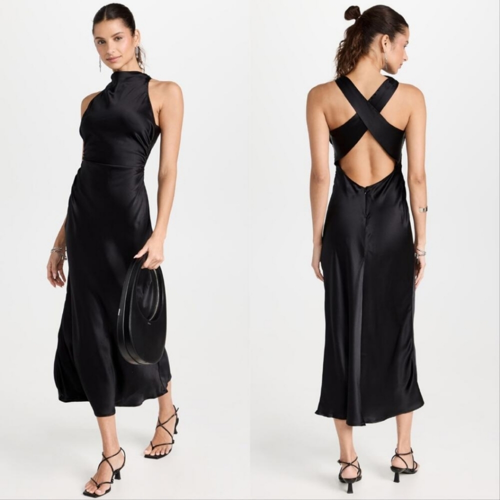 NWT Reformation Casette Silk Dress Black 10 - Picture 5 of 14
